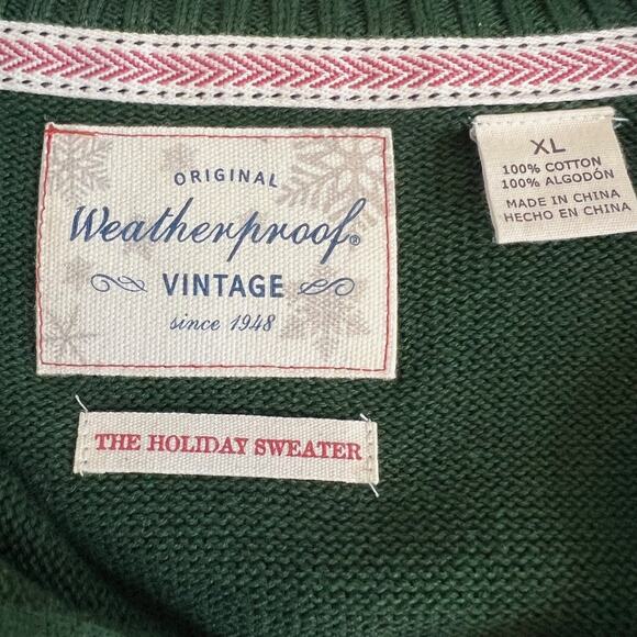 Weatherproof Vintage Mens Quarter Zip Sweater XL Green Beige Fair Isle Cotton - Picture 4 of 5